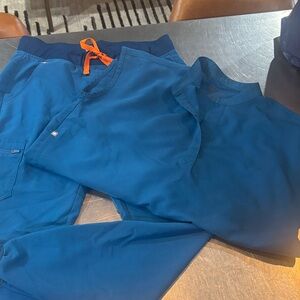 Figs Men's Vibrant Blue Joggers with Orange Accent